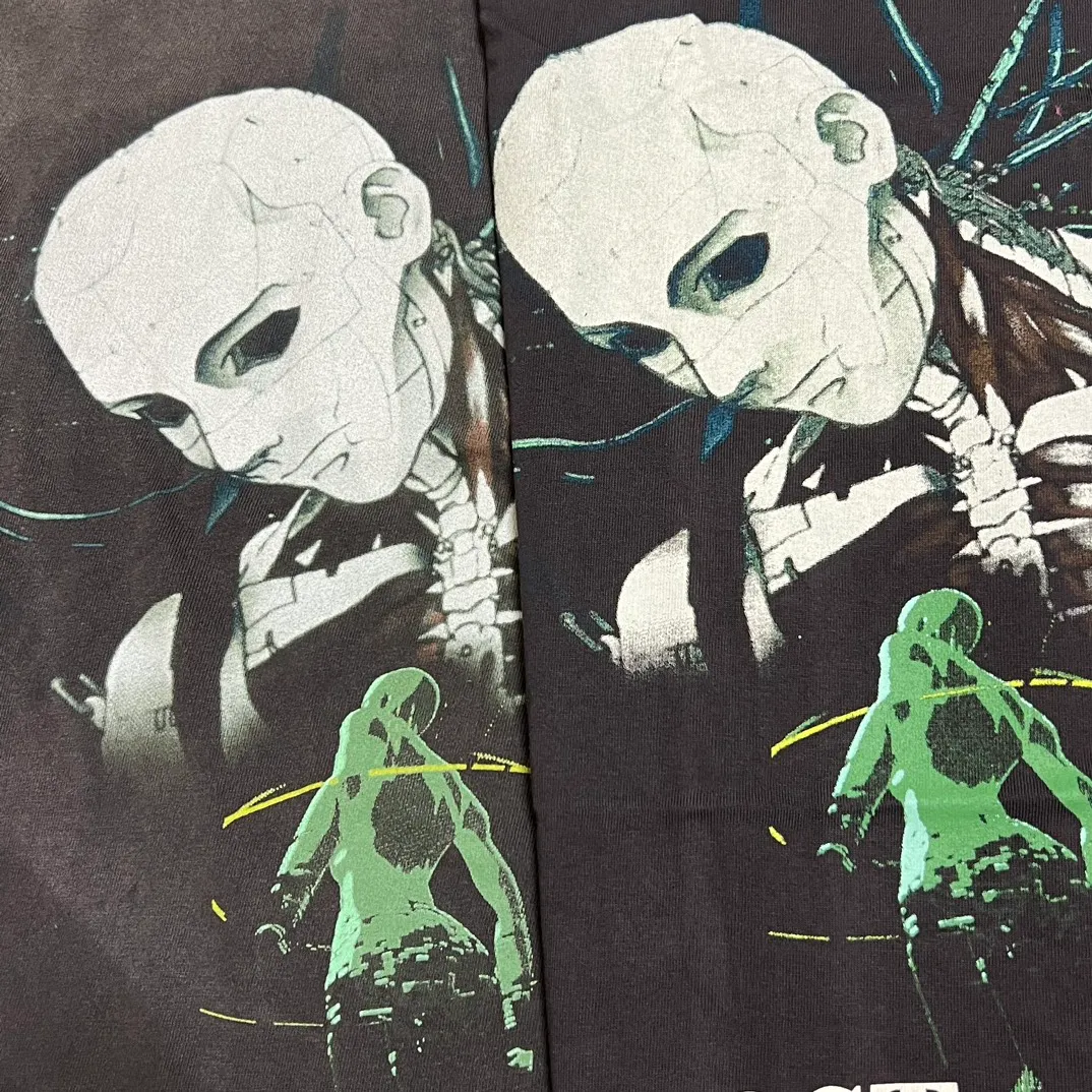 Printing proofing SAINT Mxxxxxx × GHOST IN THE SHELL Ghost in the Shell GS_LS TEE/GITS/BLK Big IP Ghost in the Shell joint model Motoko Kusanagi takes a bath Retro distressed long sleeves with holes Washed black S-XL